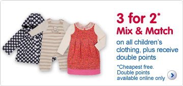 3 for 2 mix & match on Mini Club children's clothing